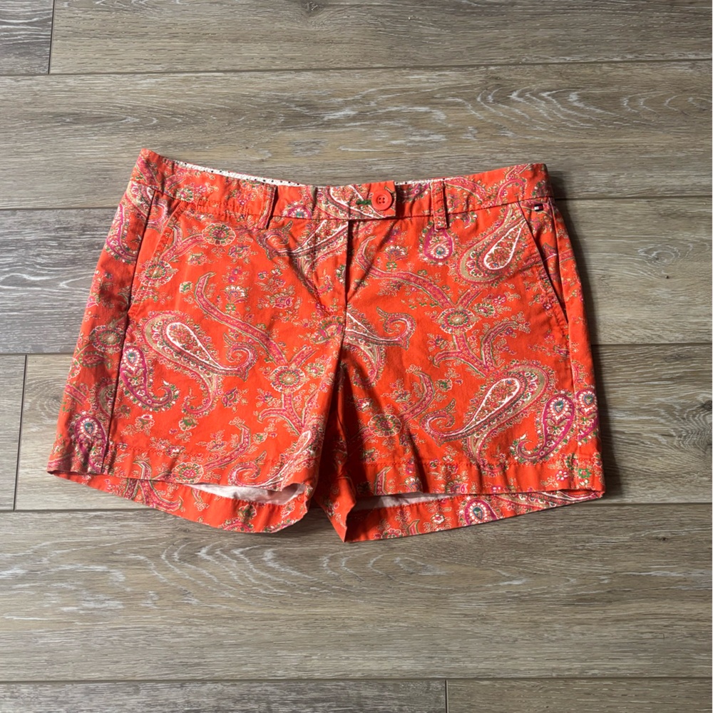 Tommy Hilfiger Shorts Sz Orange Paisley Colorful Chino Preppy Cotton Y2K Beach